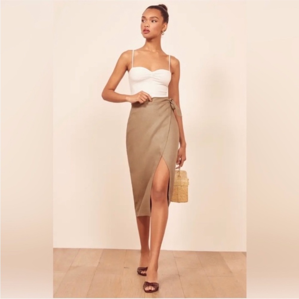 Reformation Florence linen wrap skirt brown size XS